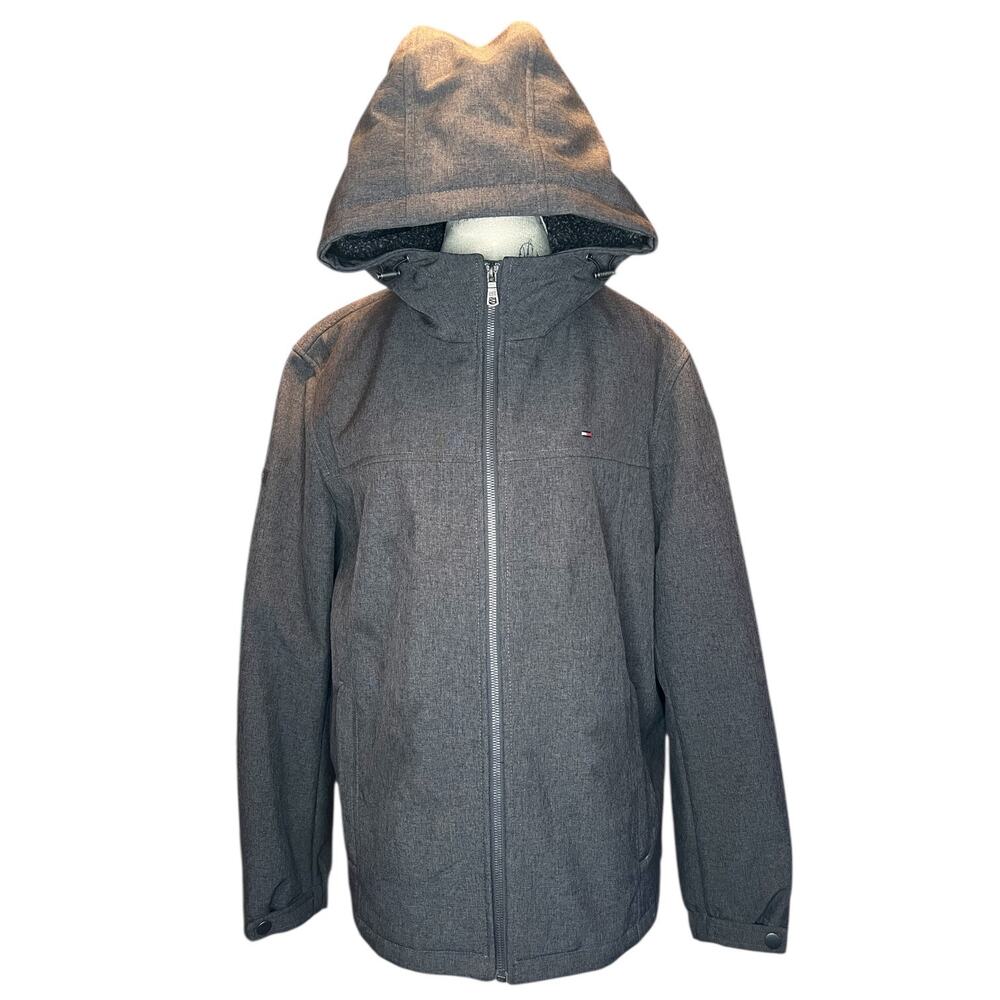 Tommy Hilfiger Men’s Gray Hooded Jacket – Zip Front – Fleece Lined – Size Medium
